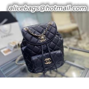 Free Shipping Chanel backpack Grained Calfskin & Gold-Tone Metal AS1371 black