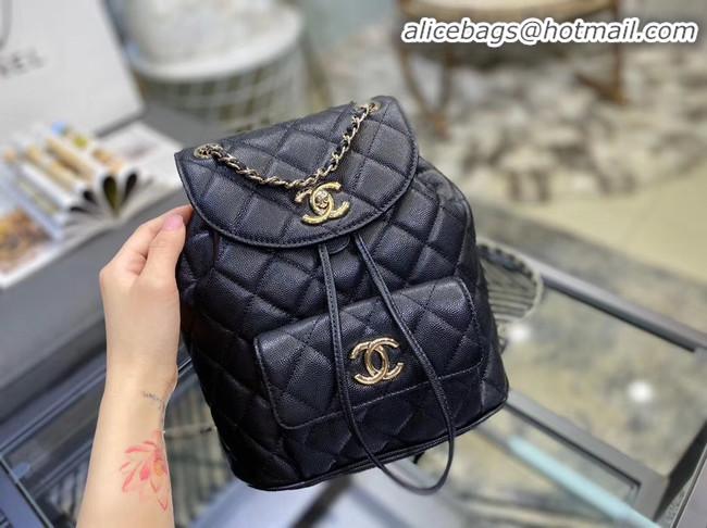 Free Shipping Chanel backpack Grained Calfskin & Gold-Tone Metal AS1371 black