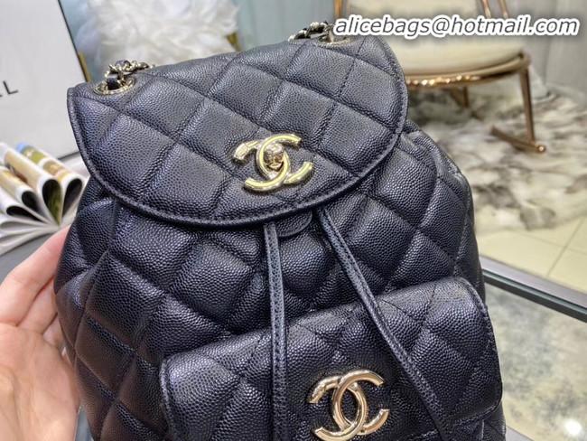 Free Shipping Chanel backpack Grained Calfskin & Gold-Tone Metal AS1371 black