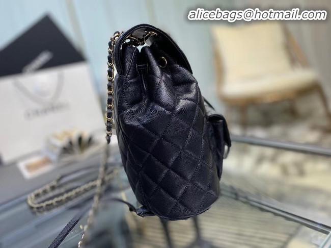 Free Shipping Chanel backpack Grained Calfskin & Gold-Tone Metal AS1371 black