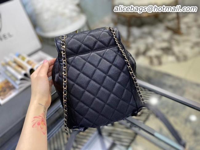 Free Shipping Chanel backpack Grained Calfskin & Gold-Tone Metal AS1371 black