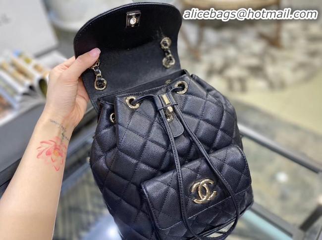 Free Shipping Chanel backpack Grained Calfskin & Gold-Tone Metal AS1371 black