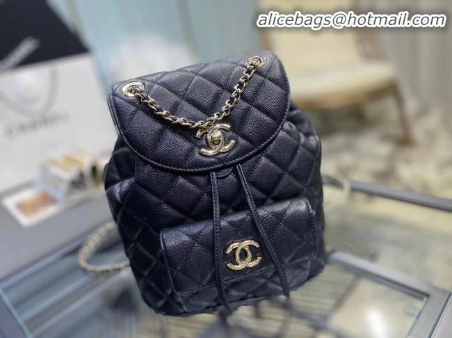 Free Shipping Chanel backpack Grained Calfskin & Gold-Tone Metal AS1371 black