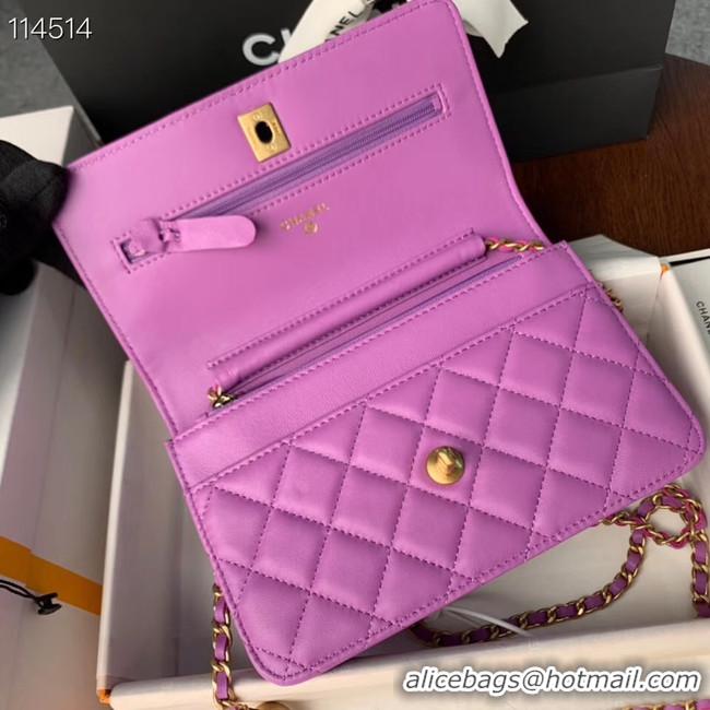 Reproduction Chanel MINI Flap Bag Original Sheepskin Leather 33814 Lavender