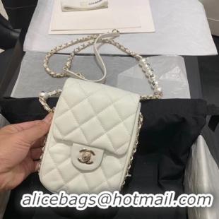 New Style Shop Duplicate Chanel mini flap Imitation Pearls bag AS1345 white