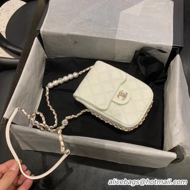 New Style Shop Duplicate Chanel mini flap Imitation Pearls bag AS1345 white