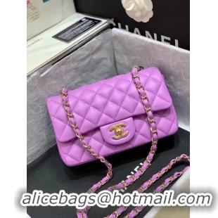 Top Quality Chanel MINI Flap Bag Original Sheepskin Leather 1116 Lavender & Gold-Tone Metal