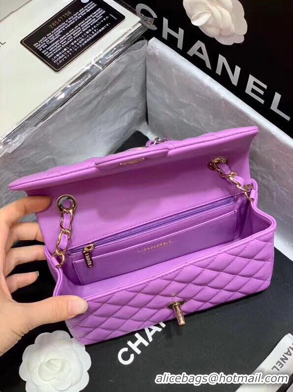 Top Quality Chanel MINI Flap Bag Original Sheepskin Leather 1116 Lavender & Gold-Tone Metal