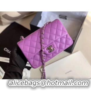 Famous Brand Chanel MINI Flap Bag Original Sheepskin Leather 1116 Lavender & silver-Tone Metal