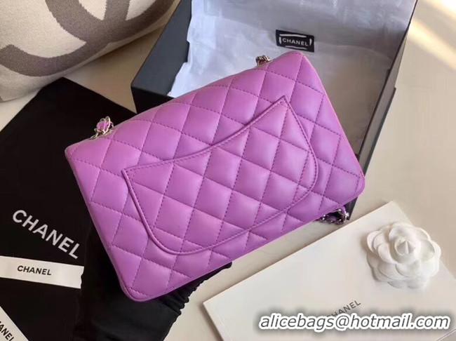 Famous Brand Chanel MINI Flap Bag Original Sheepskin Leather 1116 Lavender & silver-Tone Metal