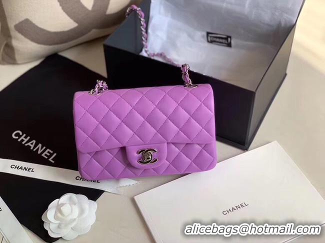 Famous Brand Chanel MINI Flap Bag Original Sheepskin Leather 1116 Lavender & silver-Tone Metal