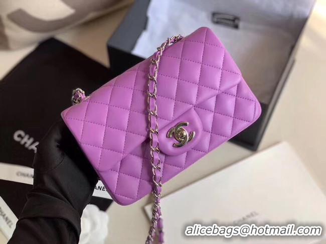 Famous Brand Chanel MINI Flap Bag Original Sheepskin Leather 1116 Lavender & silver-Tone Metal