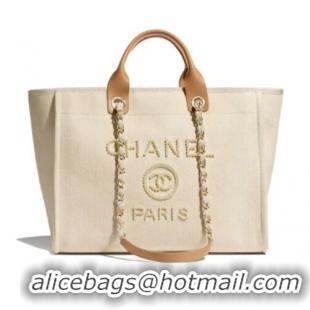 Big Enough Chanel Canvas Tote Shopping Bag A66941 Cream