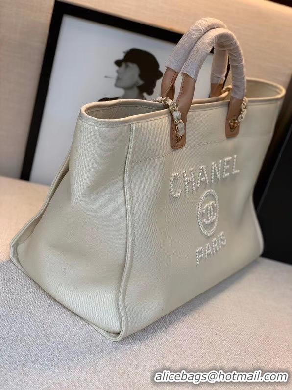 Big Enough Chanel Canvas Tote Shopping Bag A66941 Cream