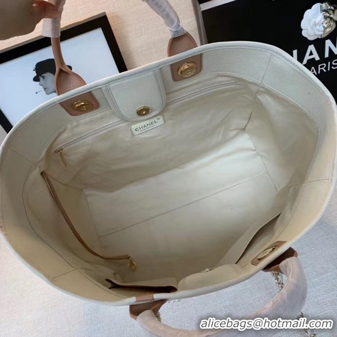 Big Enough Chanel Canvas Tote Shopping Bag A66941 Cream