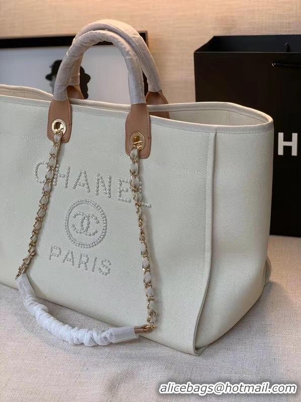 Big Enough Chanel Canvas Tote Shopping Bag A66941 Cream