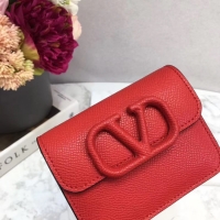 Classic Hot Cheap VALENTINO Origianl leather Card Holder 062 red