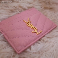 Low Price SAINT LAURENT Monogram leather card holder 88337 Rose Ballerine