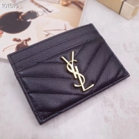 Cheapest SAINT LAURENT Monogram leather card holder 88337 Gold-Tone Metal Black