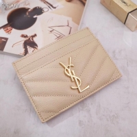 Trendy Design SAINT LAURENT Monogram leather card holder 88337 Gold-Tone Metal apricot