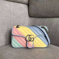 Luxury Classic Gucci GG Marmont small shoulder bag 443497 green&pink&yellow&blue