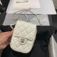 New Style Shop Duplicate Chanel mini flap Imitation Pearls bag AS1345 white