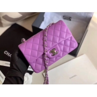 Famous Brand Chanel MINI Flap Bag Original Sheepskin Leather 1116 Lavender & silver-Tone Metal