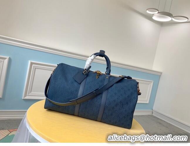 New Design Louis vuitton Original KEEPALL BANDOULIERE 50 M44644 Blue