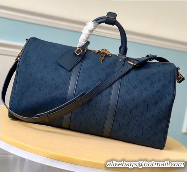 New Design Louis vuitton Original KEEPALL BANDOULIERE 50 M44644 Blue