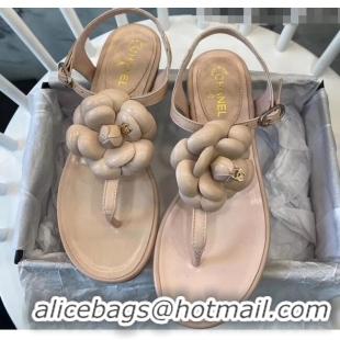 Buy Discount Chanel Lambskin Classic Camellia Thong Sandals BV2301 Nude 2020