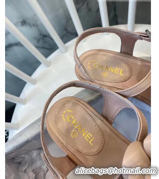 Buy Discount Chanel Lambskin Classic Camellia Thong Sandals BV2301 Nude 2020