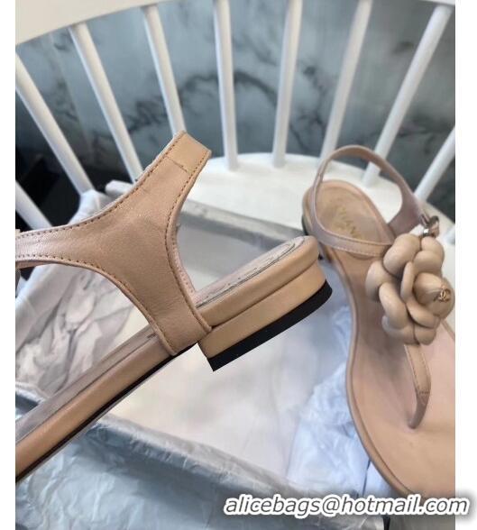 Buy Discount Chanel Lambskin Classic Camellia Thong Sandals BV2301 Nude 2020