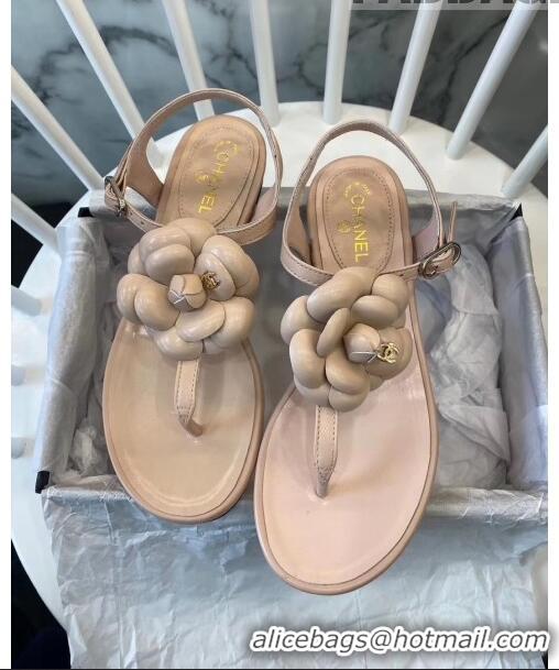 Buy Discount Chanel Lambskin Classic Camellia Thong Sandals BV2301 Nude 2020