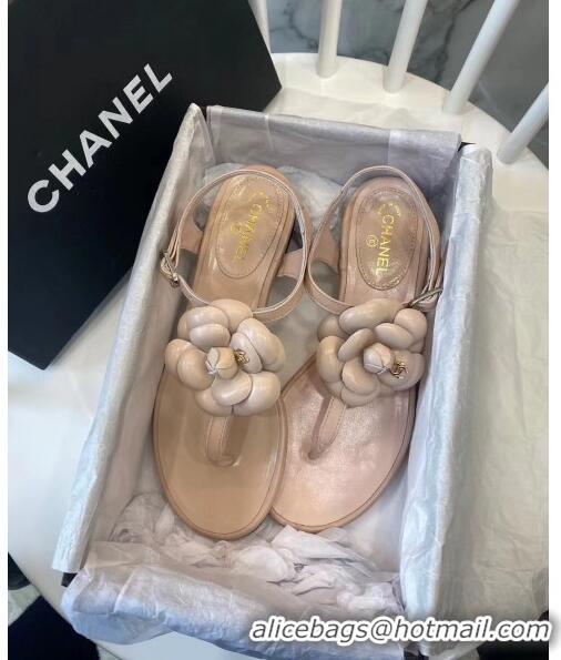 Buy Discount Chanel Lambskin Classic Camellia Thong Sandals BV2301 Nude 2020