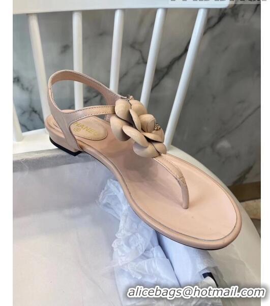 Buy Discount Chanel Lambskin Classic Camellia Thong Sandals BV2301 Nude 2020