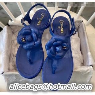 Specials Chanel Lambskin Classic Camellia Thong Sandals BV2301 Blue 2020