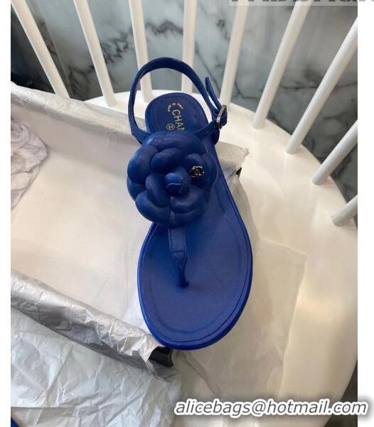 Specials Chanel Lambskin Classic Camellia Thong Sandals BV2301 Blue 2020