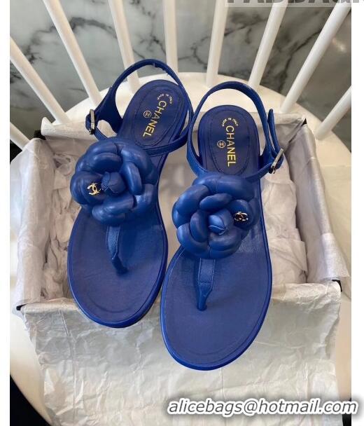 Specials Chanel Lambskin Classic Camellia Thong Sandals BV2301 Blue 2020