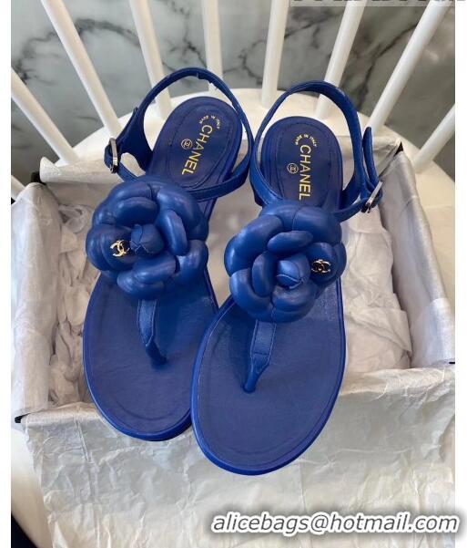 Specials Chanel Lambskin Classic Camellia Thong Sandals BV2301 Blue 2020