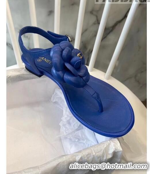 Specials Chanel Lambskin Classic Camellia Thong Sandals BV2301 Blue 2020