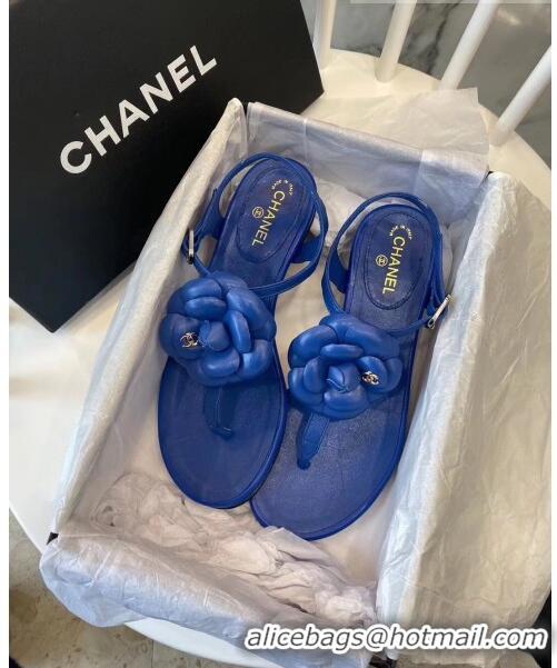 Specials Chanel Lambskin Classic Camellia Thong Sandals BV2301 Blue 2020