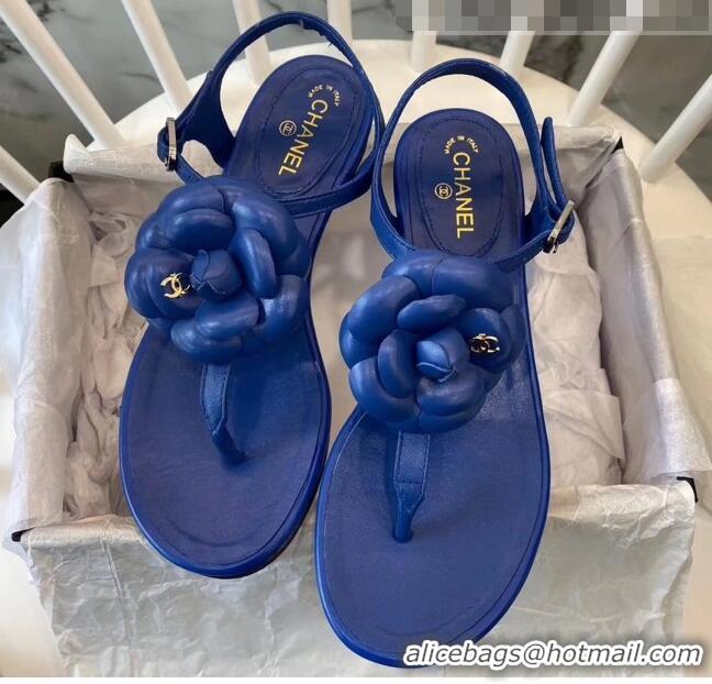 Specials Chanel Lambskin Classic Camellia Thong Sandals BV2301 Blue 2020