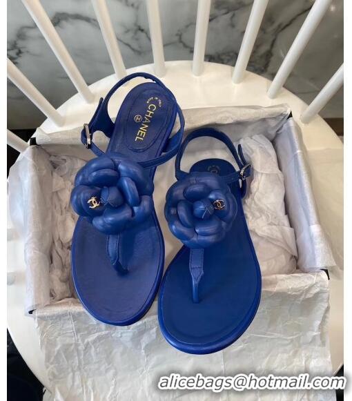 Specials Chanel Lambskin Classic Camellia Thong Sandals BV2301 Blue 2020