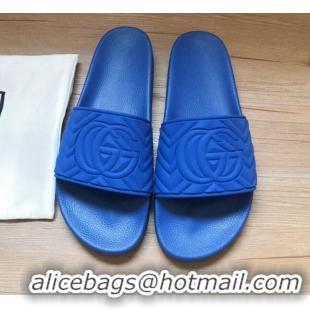 Imitation Gucci Matelassé Rubber Flat Slide Sandals 602067 Blue 2020 (For Women and Men)