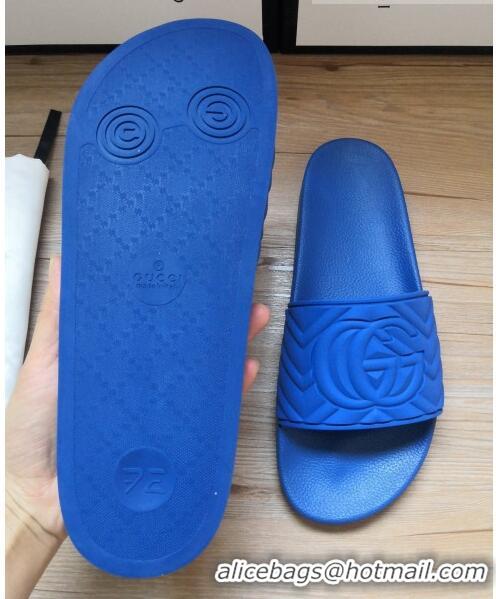 Imitation Gucci Matelassé Rubber Flat Slide Sandals 602067 Blue 2020 (For Women and Men)