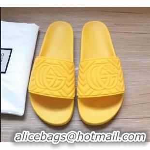 Faux Gucci Matelassé Rubber Flat Slide Sandals 602067 Yellow 2020 (For Women and Men)