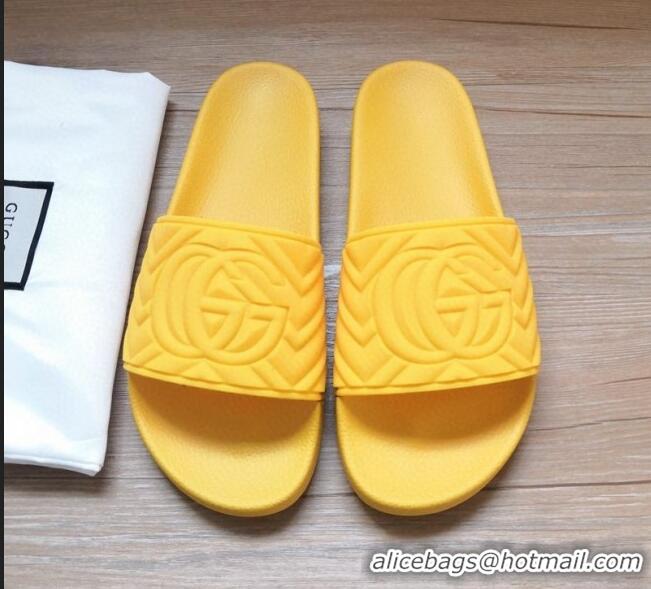 Faux Gucci Matelassé Rubber Flat Slide Sandals 602067 Yellow 2020 (For Women and Men)