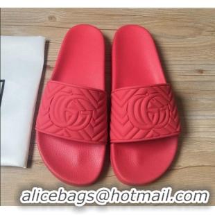 Wholesale Gucci Matelassé Rubber Flat Slide Sandals 602067 Red 2020 (For Women and Men)