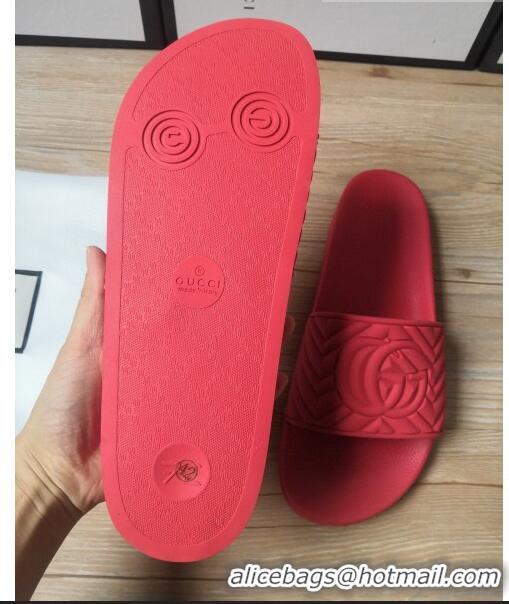 Wholesale Gucci Matelassé Rubber Flat Slide Sandals 602067 Red 2020 (For Women and Men)