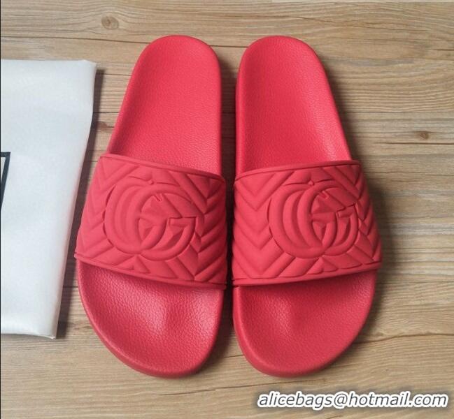 Wholesale Gucci Matelassé Rubber Flat Slide Sandals 602067 Red 2020 (For Women and Men)